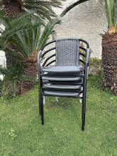 BTExpert Indoor Outdoor 27.5" Square Restaurant Table Stainless Steel Silver Aluminum + 2 Gray Restaurant Rattan Stack Chairs Commercial Lightweight