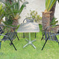 BTExpert 27.5" Square Stainless Steel Table + 4 Black Slat Chairs, Indoor Outdoor Commercial Lightweight
