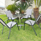 BTExpert 27.5" Square Restaurant Table Stainless Steel with 4 Gray Sling Stack Chairs, Indoor Outdoor Commercial Set, Lightweight