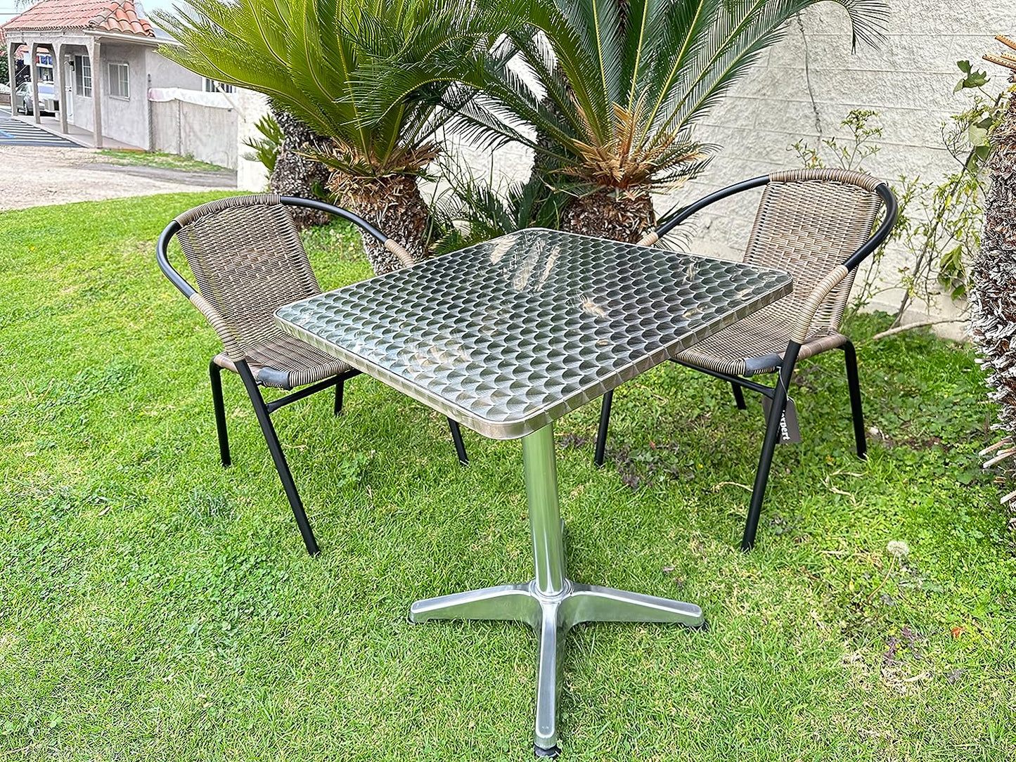 BTExpert 27.5" square Restaurant Table Stainless Steel Silver Aluminum Furniture with base - Set of 2