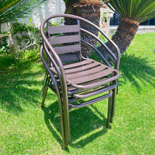BTExpert Indoor Outdoor Set of 3 Bronze Restaurant Metal Aluminum Slat Stack Chairs Lightweight