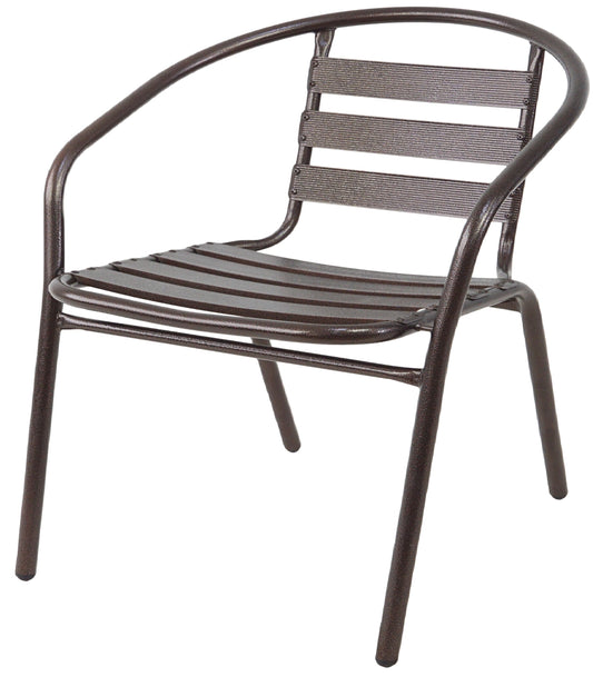 BTExpert Indoor Outdoor Set of 3 Bronze Restaurant Metal Aluminum Slat Stack Chairs Lightweight