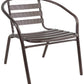 BTExpert Indoor Outdoor Set of 3 Bronze Restaurant Metal Aluminum Slat Stack Chairs Lightweight