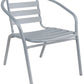 BTExpert Indoor Outdoor Set of 2 Silver Gray Restaurant Metal Aluminum Slat Stack Chairs Lightweight