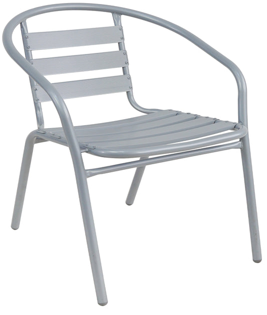 BTExpert Indoor Outdoor Set of 3 Silver Gray Restaurant Metal Aluminum Slat Stack Chairs Lightweight