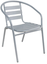 BTExpert Indoor Outdoor Set of 4 Silver Gray Restaurant Metal Aluminum Slat Stack Chairs Lightweight