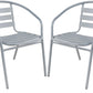 BTExpert Indoor Outdoor Set of 2 Silver Gray Restaurant Metal Aluminum Slat Stack Chairs Lightweight