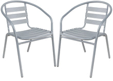 BTExpert Indoor Outdoor Set of 2 Silver Gray Restaurant Metal Aluminum Slat Stack Chairs Lightweight