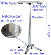 BTExpert Aluminum Indoor Outdoor 23.75" Round Restaurant Bar height 45" Table flip top, Patio Stainless Steel Silver Furniture 25.75" base Set of 5