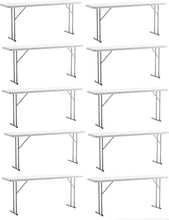 BTExpert 6-Foot - 72" long White Plastic Folding Seminar Training Table Portable 18" Wide narrow, 29" High, events indoor outdoor lightweight Set of 10