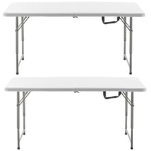 BTExpert Fold-in-Half Folding Utility Table 4Feet Lightweight Height Adjustable Portable Carrying Handle Indoor Outdoor Picnic Camping Office Home Party Easy to Clean Store Care White Set of 2