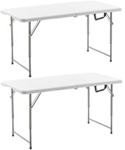 BTExpert Fold-in-Half Folding Utility Table 4Feet Lightweight Height Adjustable Portable Carrying Handle Indoor Outdoor Picnic Camping Office Home Party Easy to Clean Store Care White Set of 2