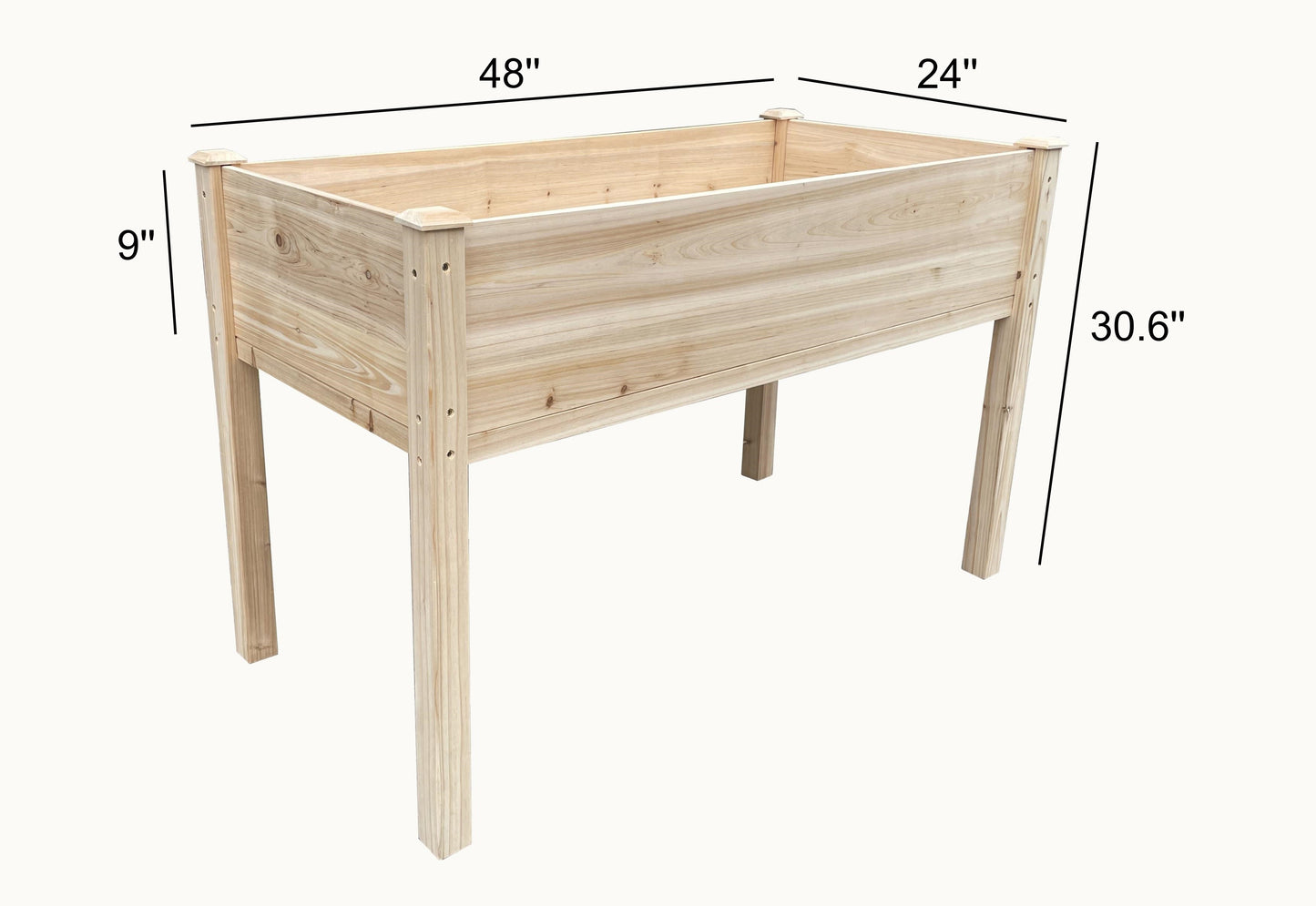 BTExpert 4ft Raised Garden Bed with Legs, 48x24x30in Natural Wood Planter Box with Liner for Vegetables, Flowers, Patio/Balcony
