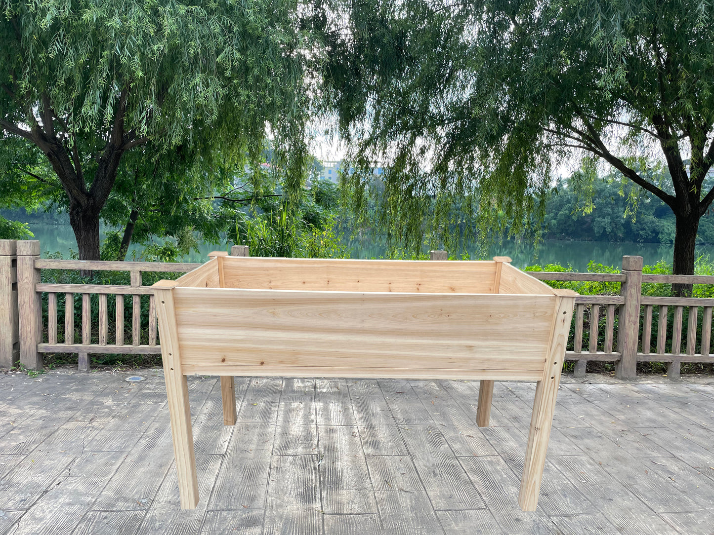 BTExpert 4ft Raised Garden Bed with Legs, 48x24x30in Natural Wood Planter Box with Liner for Vegetables, Flowers, Patio/Balcony