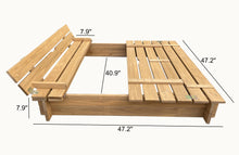BTExpert Kids Large wooden Sandbox 47x47 Outdoor play Sandpit for Backyard foldable bench seats sand protection bottom liner