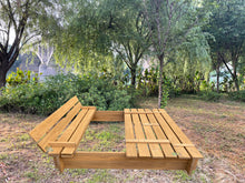 BTExpert Kids Large wooden Sandbox 47x47 Outdoor play Sandpit for Backyard foldable bench seats sand protection bottom liner
