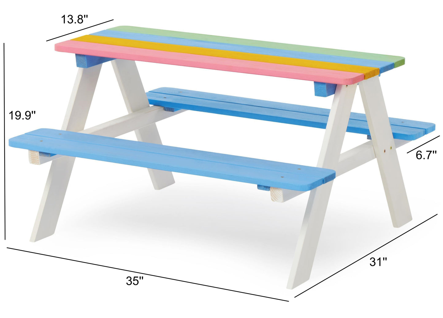 BTExpert Kids Picnic Table Bench for Outdoor, Wooden Table Chair Set Kids Activity Sensory Table - Multicolor