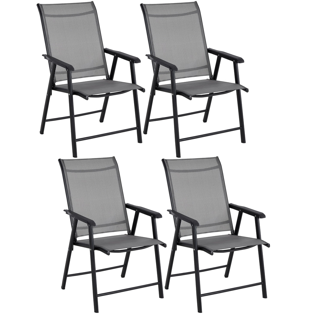 BTExpert Heavy Duty Patio Folding Chair Outdoor Indoor Portable Dining Sling Back Metal Frame with Armrests Lawn Pool Courtyard Porch Balcony Garden Set of 4