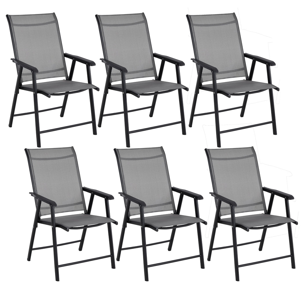 BTExpert Heavy Duty Patio Folding Chair Outdoor Indoor Portable Dining Sling Back Metal Frame with Armrests Lawn Pool Courtyard Porch Balcony Garden Set of 6