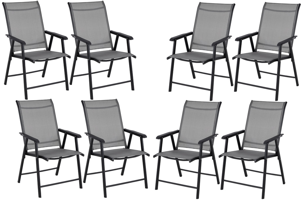 BTExpert Heavy Duty Patio Folding Chair Outdoor Indoor Portable Dining Sling Back Metal Frame with Armrests Lawn Pool Courtyard Porch Balcony Garden Set of 8