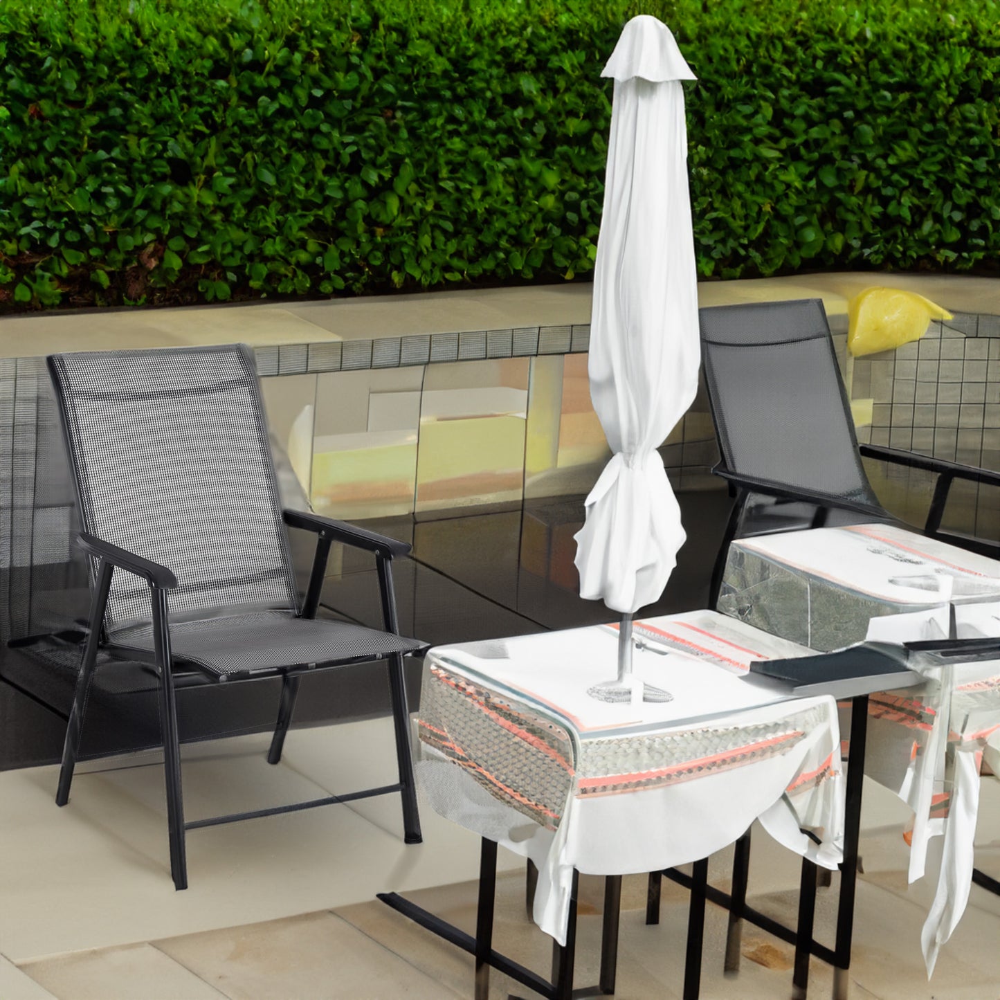 BTExpert Heavy-Duty Folding Patio Chair Indoor/Outdoor Dining, Sling Back, Metal Frame w/Armrests for Lawn, Pool, Garden - Set of 4