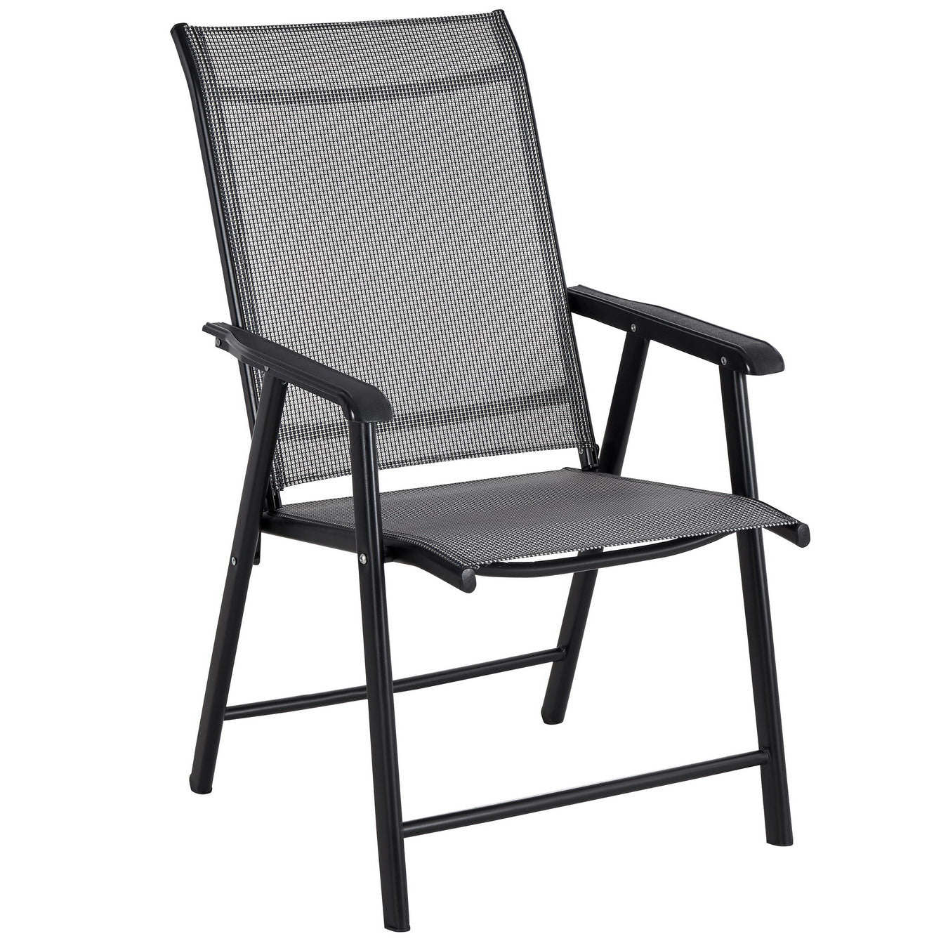BTExpert Heavy-Duty Folding Patio Chair Indoor Outdoor Dining, Sling Back, Metal Frame with Armrests for Lawn, Pool, Garden - Set of 2