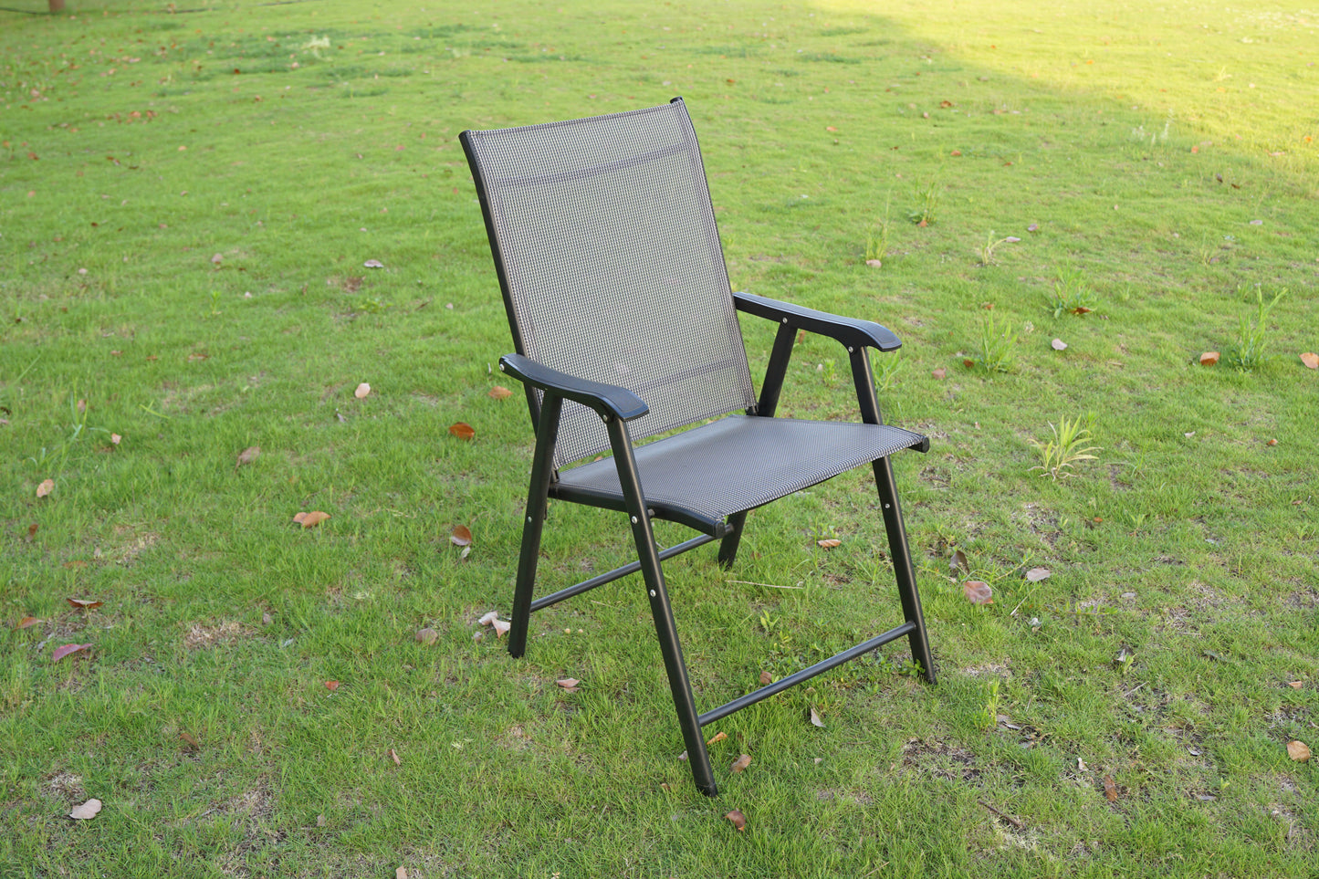 BTExpert Heavy-Duty Folding Patio Chair Indoor Outdoor Dining, Sling Back, Metal Frame with Armrests for Lawn, Pool, Garden - Set of 2