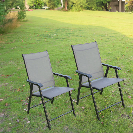 BTExpert Heavy-Duty Folding Patio Chair Indoor Outdoor Dining, Sling Back, Metal Frame with Armrests for Lawn, Pool, Garden - Set of 2