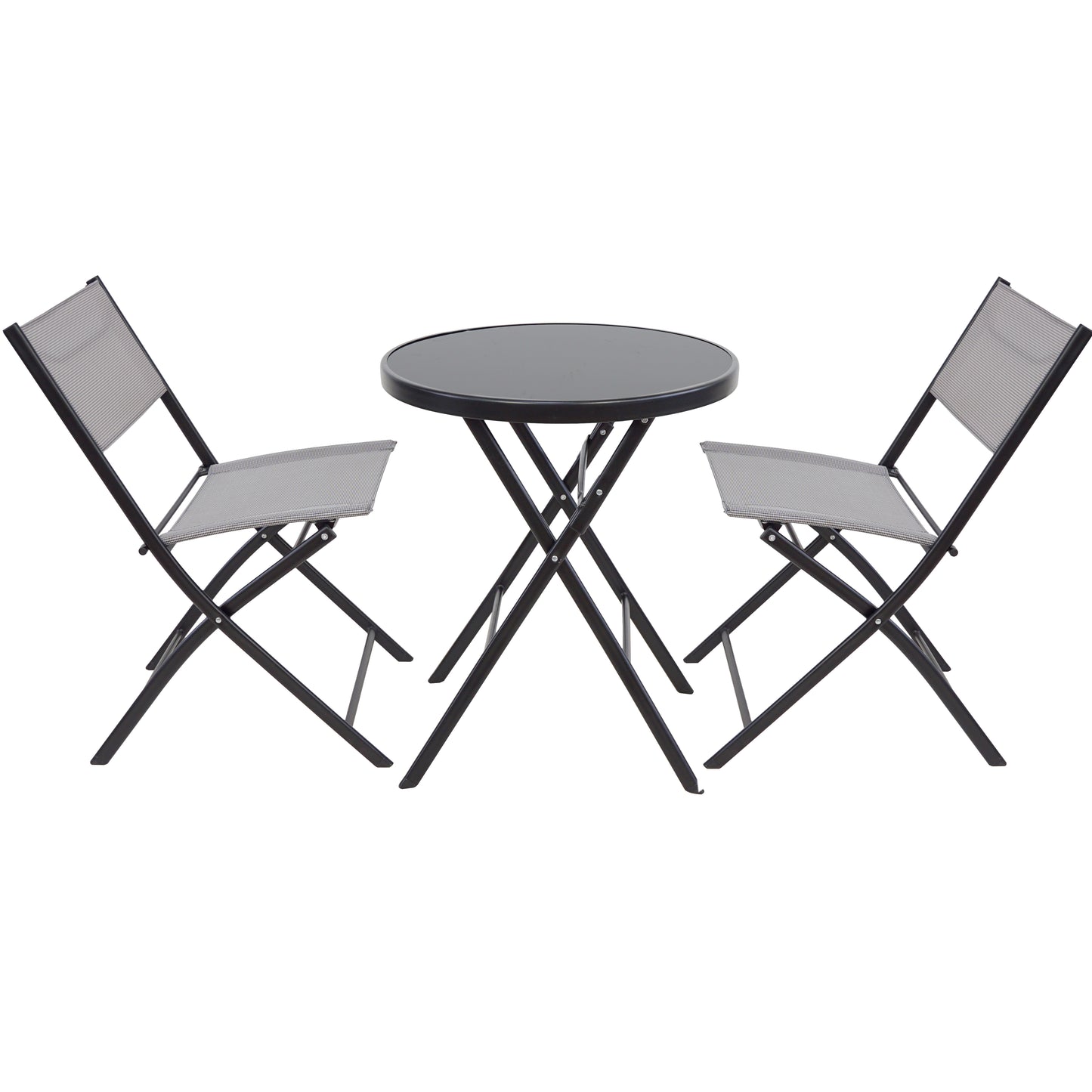 BTExpert set Portable Folding Table & two Chair  Heavy Duty Gray Dining Home Garden 3-Piece