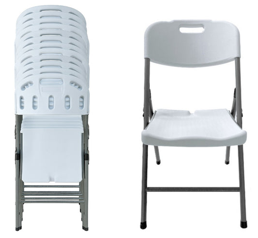 BTEXPERT White Folding Chair Steel Frame Commercial Foldable HDPE Event Chair Indoor Outdoor Wedding Party Picnic Kitchen Dining School Set of 12