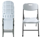 BTEXPERT White Folding Chair Steel Frame Commercial Foldable HDPE Event Chair Indoor Outdoor Wedding Party Picnic Kitchen Dining School Set of 12