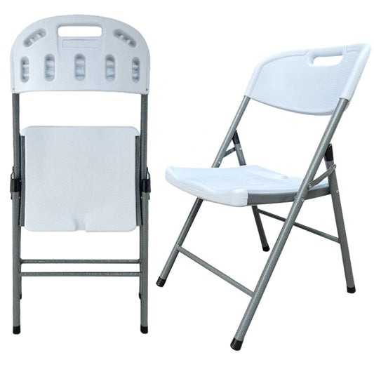 BTEXPERT White Folding Chair Steel Frame Commercial Foldable Chair HDPE Event Chair Indoor Outdoor Wedding Party Picnic Kitchen Dining School Set of 2
