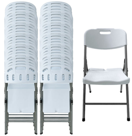 BTEXPERT White Folding Chair Steel Frame Commercial Foldable HDPE Event Chair Indoor Outdoor Wedding Party Picnic Kitchen Dining School Set of 50
