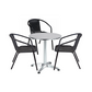 BTExpert 23.75" RoundTable Stainless Steel Silver Aluminum + 3 Black Rattan Stack Chairs
