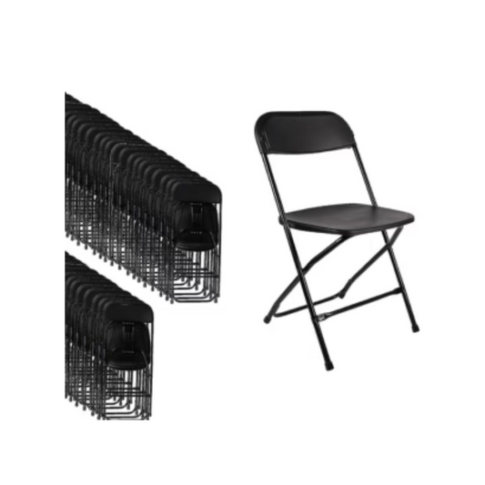 100 Black Plastic Folding Chairs Steel Frame, High-Capacity, Lightweight for Office, Wedding, Party, Picnic, Dining, School - Set of 100