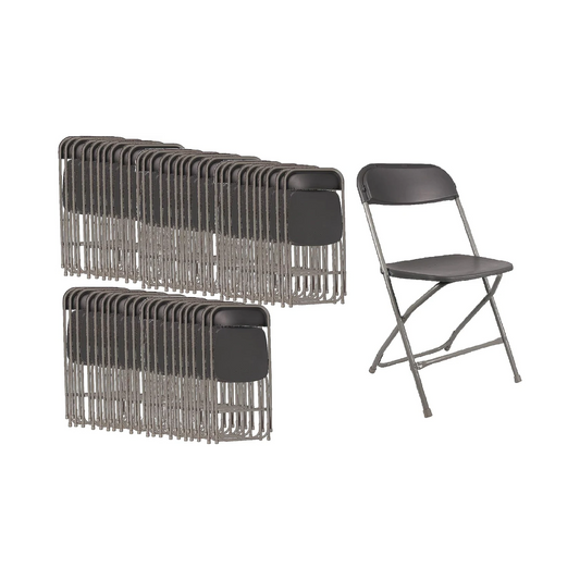 100 Gray Plastic Folding Chairs Steel Frame, High-Capacity, Lightweight for Office, Wedding, Party, Picnic, Dining, School - Set of 100