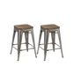 BTExpert 30" Industrial Vintage Brush Distressed Metal Bar Stools wood seat - Set of 2