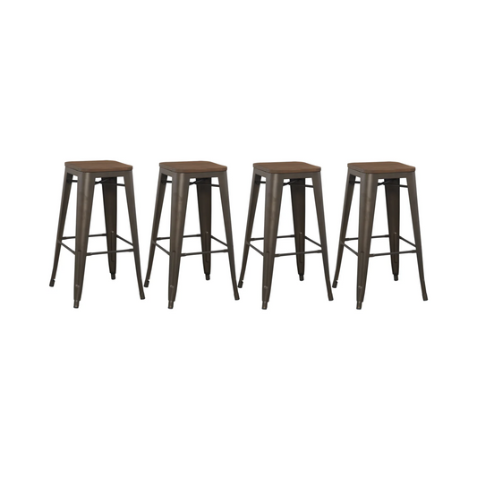BTExpert 30" Solid Steel Stacking Industrial Rustic Metal BarStool Wood Top - Set of 4