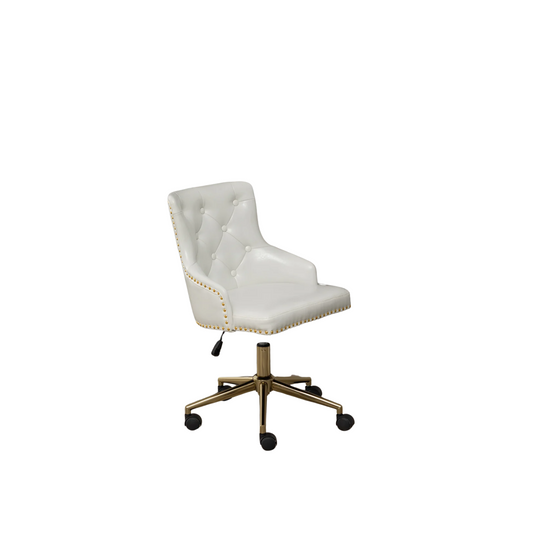 BTExpert Adjustable PU Leather White Tufted Leisure Chrome Nail Head Trim Upholstery Home Office Chair