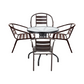 BTExpert 23.75" Round Glass Metal Table Black with 4 Bronze Slat Stack Chairs, Indoor Outdoor Commercial Lightweight