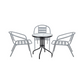 BTExpert 23.75" Round Glass Metal Table Black with 3 Silver Gray Slat Stack Chairs, Indoor Outdoor Lightweight Set
