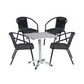 BTExpert 23.75" Square Indoor Outdoor Table, Silver Steel + 4 Black Rattan Stackable Chairs, Lightweight Commercial Set