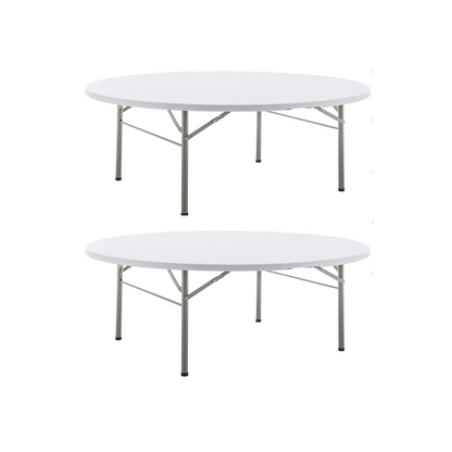 BTExpert 60" Round White Plastic Folding Table, Commercial Portable Table for Banquet, Wedding, Party & Dining
