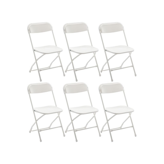 BTExpert Indoor Outdoor White Plastic Folding Chairs Stacking Steel Frame Commercial - Set of 6