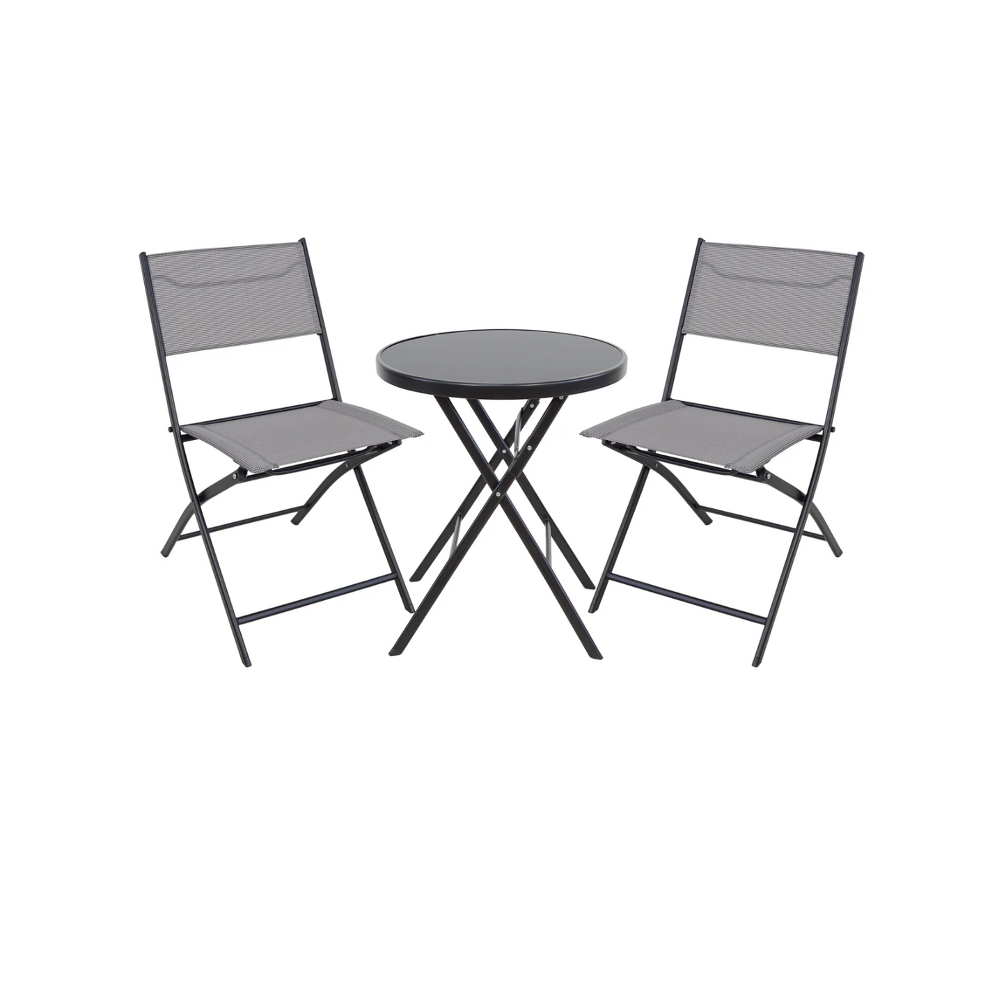 BTExpert set Portable Folding Table & two Chair  Heavy Duty Gray Dining Home Garden 3-Piece