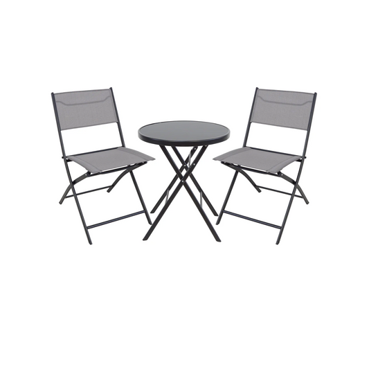 BTExpert set Portable Folding Table & two Chair  Heavy Duty Gray Dining Home Garden 3-Piece
