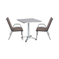 BTExpert Indoor Outdoor 27.5" Square Restaurant Table Stainless Steel Silver Aluminum + 2 Brown Flexible Chairs