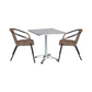 BTExpert 27.5" Square Table Stainless Steel Silver Aluminum + 2 silver  Stack Chairs