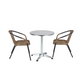 BTExpert Indoor Outdoor 23.75" Round Table Stainless Steel Silver Aluminum + 2 Brown Stack Chairs