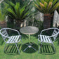BTExpert 27.5" Round Stainless Steel Table + 2 Silver Gray Slat Chairs, Indoor Outdoor Commercial Lightweight